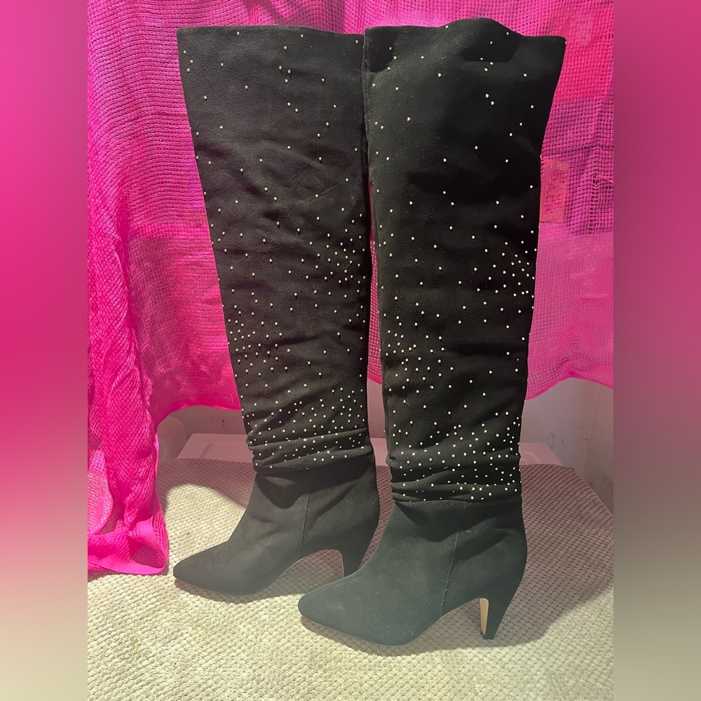 Dolce Vita Black Over-the-Knee Boots with Gold Studs